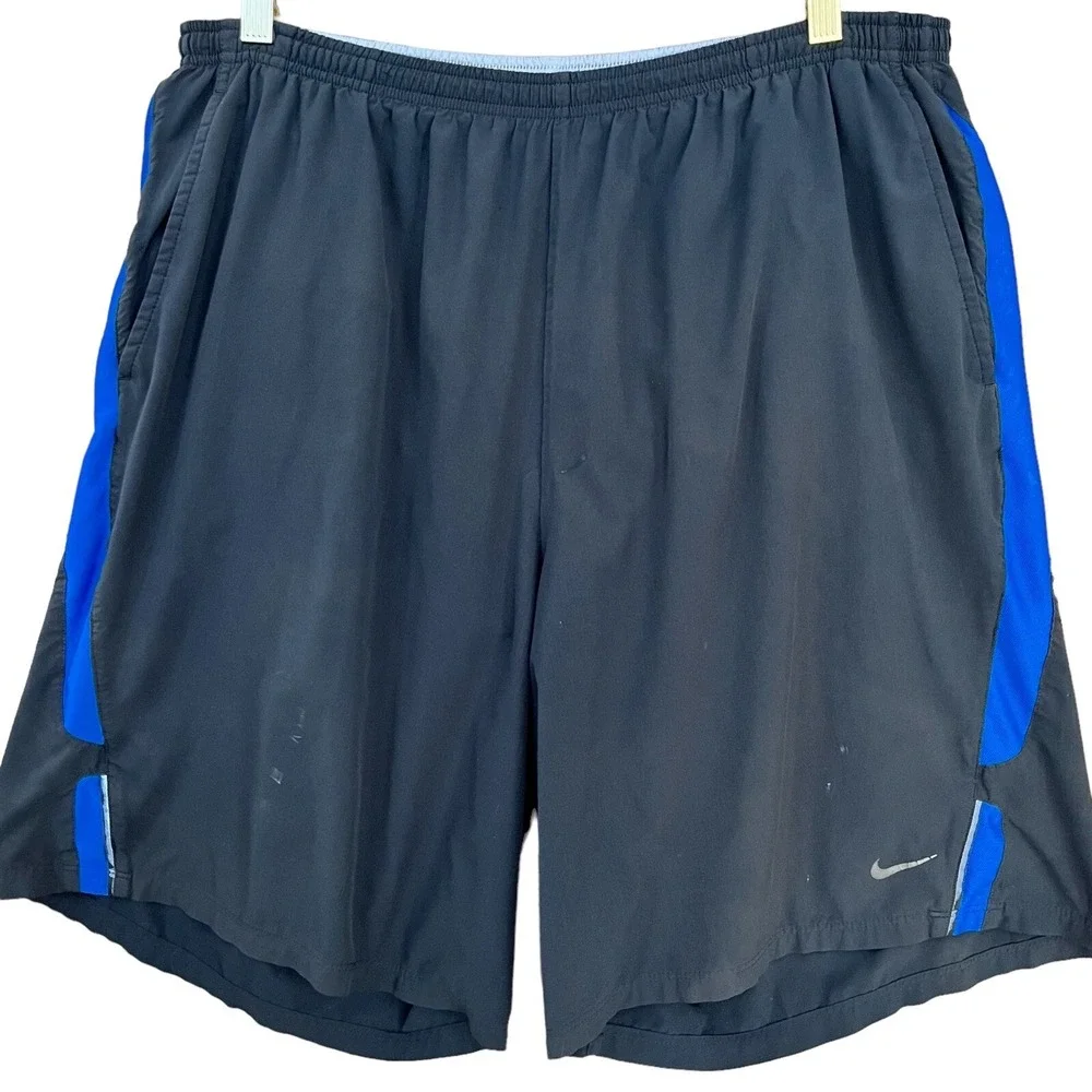 Nike Swim Trunks Mens XL Black Blue Board Shorts DriFit Lined Beach Vacation